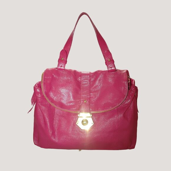 Furla Magenta Leather Hobo Handbag Satchel Gold Accents Lined Interior - Picture 6 of 14